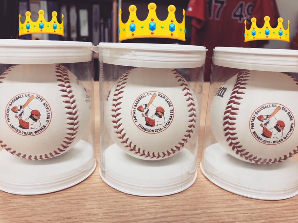 2019 champions printed baseball trophies